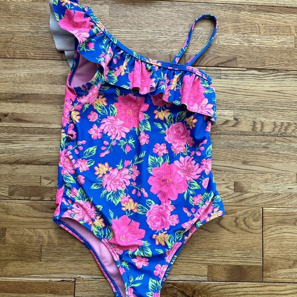 Catherine Malandrino‎ Girls Floral Printed One-piece Swimsuit With Headband Size